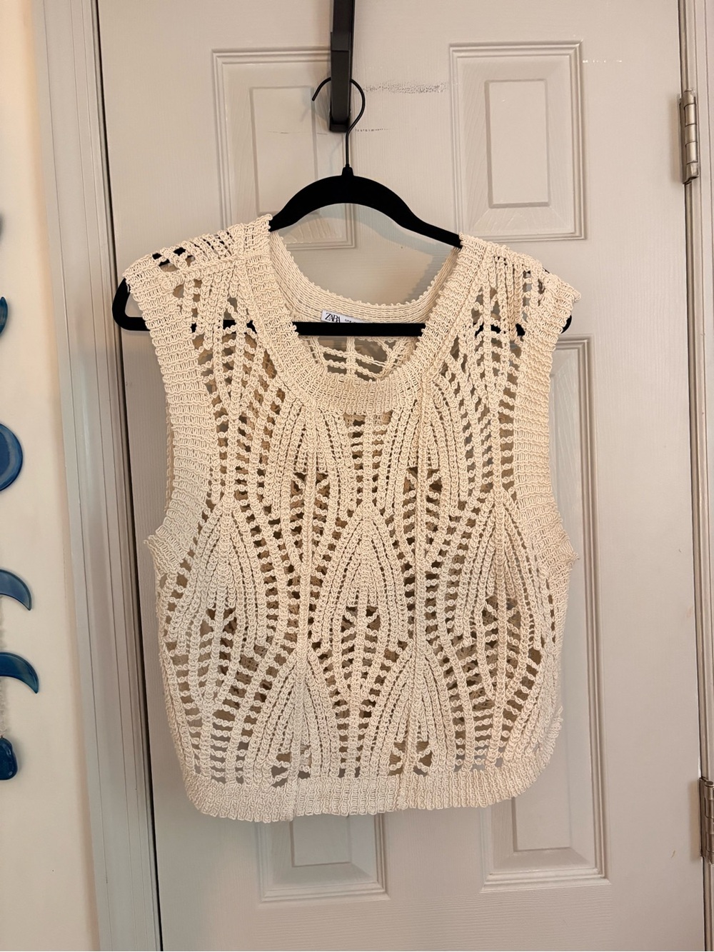Zara Cream Crochet Knit Tank Top